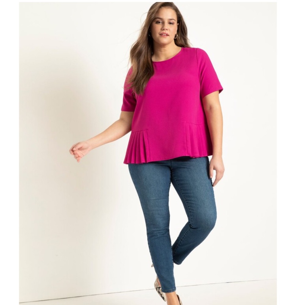 Eloquii Pleated Hem Top - Raspberry